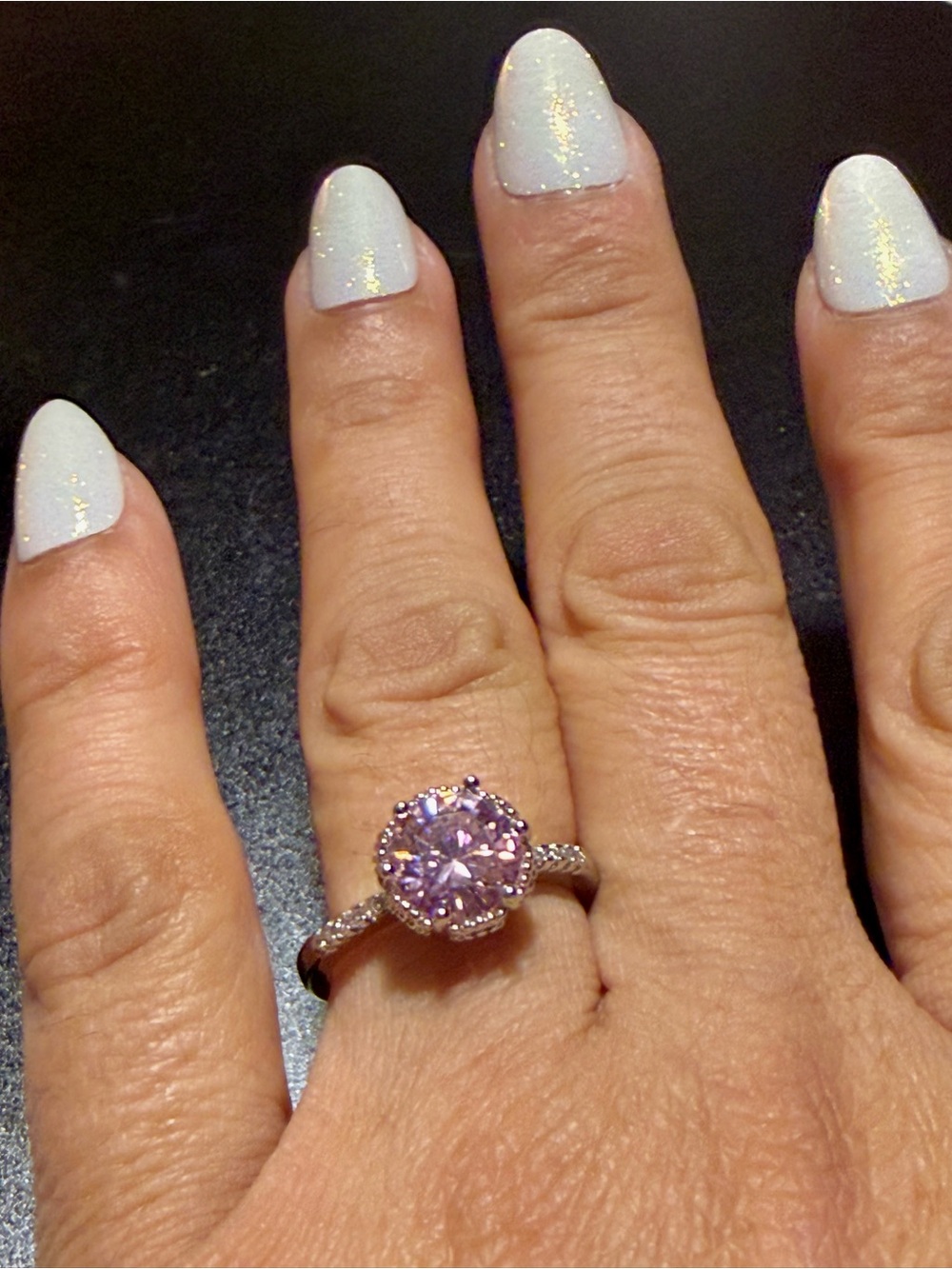 Delicate Pink Cubic Zirconia Halo Ring in Silver